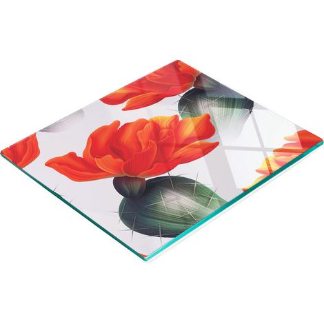 Tabla de cocina de vidrio templado con motivos decorativos de cactus vintage, 60x52 cm. (1/5)