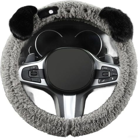 Housse de volant en peluche artificielle de dessin animé conçue pour s'adapter aux roues de 38 cm, avec toucher chaud et stabilité de préhension (B) (1/5)