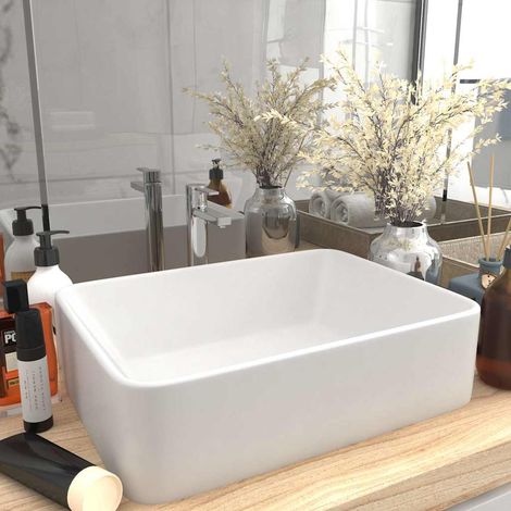 vidaXL Lavabo de luxe Blanc mat 41x30x12 cm Céramique (1/5)