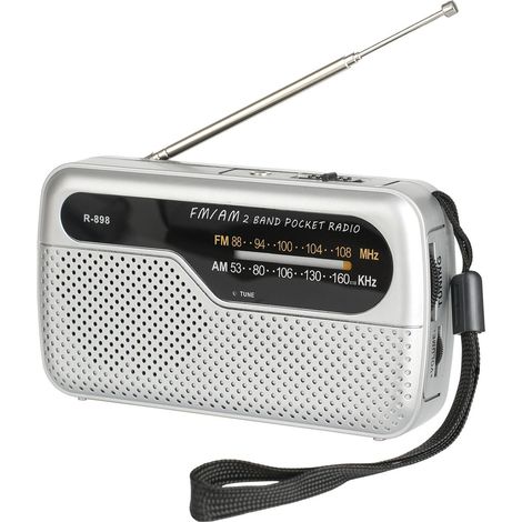 Radio d'urgence portable - AM/FM - Fonctionnant sur piles - Prise casque - Idéale en cas de catastrophe ou de camping - Argentée (1/5)
