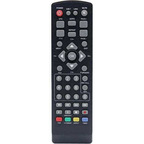 Télécommande universelle DVB-T2 pour décodeur TV HDTV noir. Simple à utiliser, compatible nombreux modèles, remplacement parfait pour télécommande perdue.