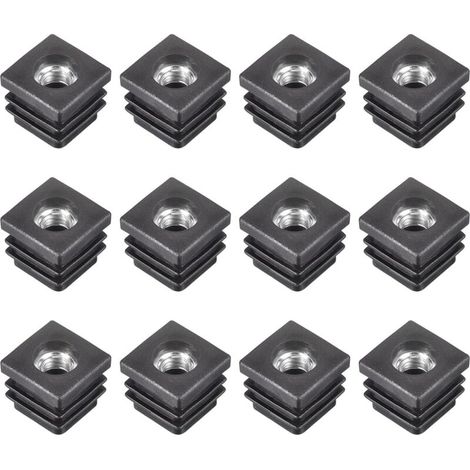 12 Stück Einsätze für Vierkantrohre mit M8-Gewinde, schwarze quadratische Kunststoff-Rollenkappen, Stuhlbeinkappen
