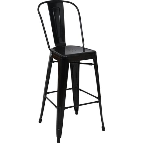 Tabouret de bar HHG-866, chaise de comptoir avec dossier, métal, design industriel, noir