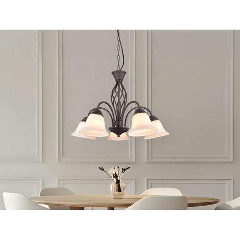 Rustikaler Pendelleuchter 5 Lichter Rostweiße Glasbecher Trio-Beleuchtung (1/5)