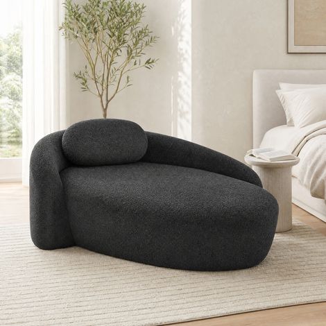 Canapé droit 170x96x62 cm en tissu peluche noir, gain de place pour salon moderne FloraGrace (1/5)