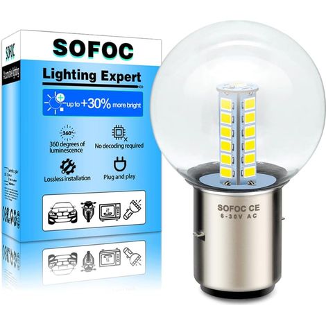 BA20S LED Motorcycle Headlight Bulb G40 6V 12V 24V AC6-30V 2W 500LM 25 SMD 2835 Single Contact Yellow 1pcs (1/5)