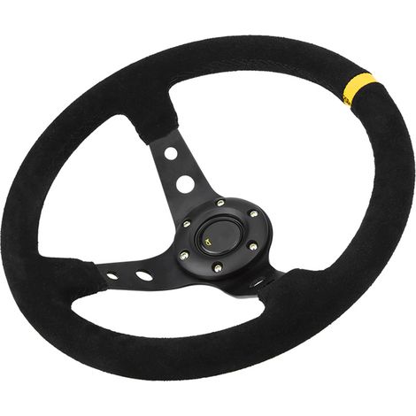 Volant de course automobile universel 35 cm/14 pouces, 6 boulons, avec klaxon jaune (1/5)