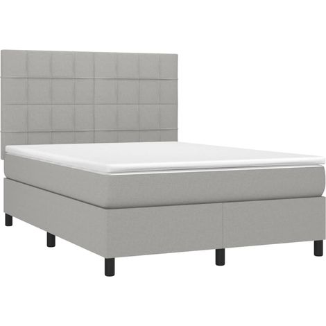 Box Spring Bed with Mattress&LED Light Grey 140x190 cm Fabric vidaXL (1/4)
