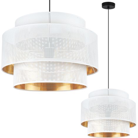 Asti Trio Hängelampe, weiß und gold, 45 cm, Netzgewebe (1/5)