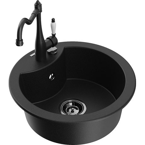 Mexen Diego 1-Becken-Granit-Spüle mit Mischbatterie Carla, Schwarz - 6512-77-670700-70-B (1/5)