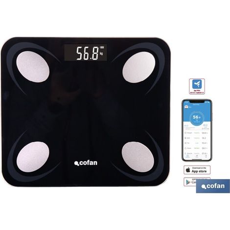 Pèse-personne numérique avec écran LCD et connectivité Bluetooth à l'application mobile (poids maximum 180 kg)