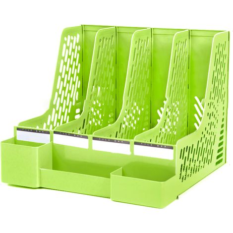 Organiseur de bureau à 4 compartiments, couleur verte, pour dossiers et livres d'étudiant. (1/2)