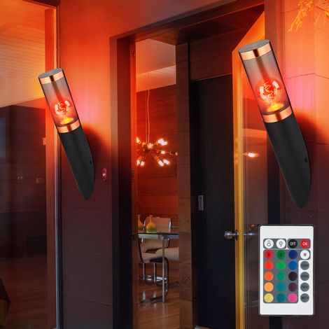 Lampada da parete dimmerabile con telecomando Lampada da parete per esterni LED da giardino lampada da parete in rame fumo torcia da esterno, cambio colore RGB, nero fumo, 8,5W 806lm bianco caldo, LxH