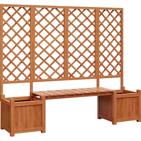 ELVMI Jardinière avec Treillis et Banc pour Plantes Grimpantes, avec Drainage, en Bois Massif, Marron, 169 × 145 × 42 cm (1/4)