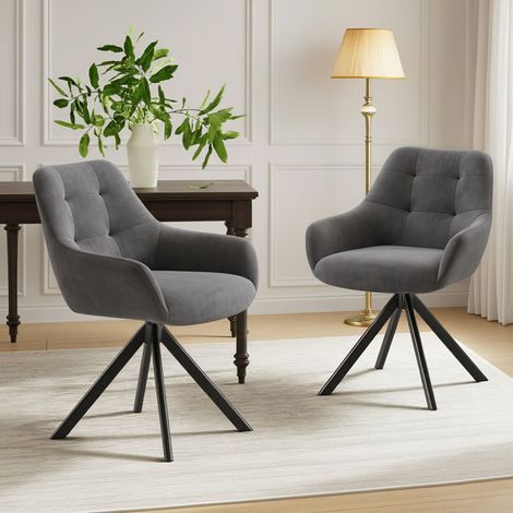 2er-Set Premium-Drehstühle mit Halbarmlehnen, 360° drehbar, besonders stabiles Metallgestell, Grau (1/5)