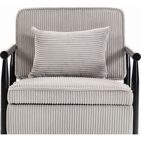 Sillón tapizado en terciopelo gris claro con cojín lumbar y estructura de madera (1/5)