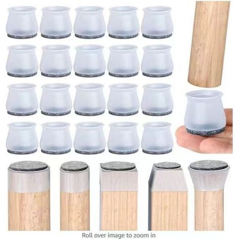Deslizadores para sillas, 20 protectores para patas de sillas, almohadillas para sillas, protectores de suelo de silicona transparente con almohadillas de fieltro, para suelos de madera y baldosas.