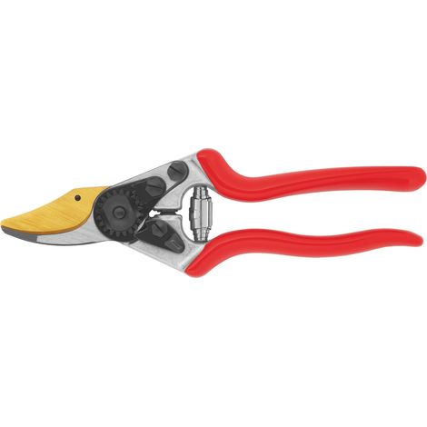 FELCO 6 Sécateur personnalisable Lame F-Gold / Poignées rouges – lame or-cobalt résistante, ergonomie main moyenne, coupe 20 mm, aluminium forgé, Swiss Made (1/3)
