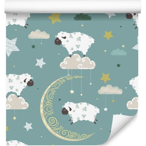 Papel pintado de ovejas y lunas para salón y dormitorio, 50x1000 cm. (1/5)