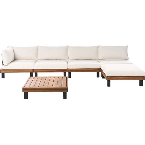 Garden Modular Corner Sofa Set Off-White Polyester Cushions Certified Acacia Wood Frame with Coffee Table FRAZZANO (1/5)