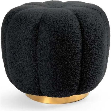 Schwarzer Teddy-Pouf mit goldener Metallbasis 45x45x43