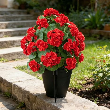Fiore di begonia artificiale con paletto da terra, per-Rose