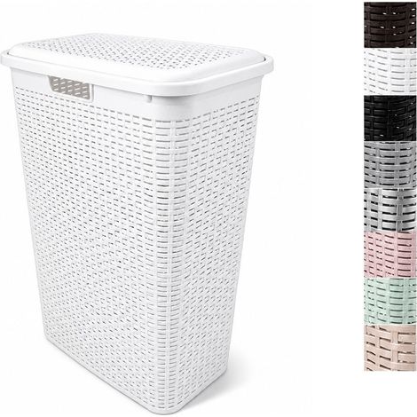 Cesto Ropa Sucia Pongotodo con Tapa y Asas Cesta Colada Plástico Ratán Cubo Ropa Sucia Baño Dormitorio 38L/48L/60L
