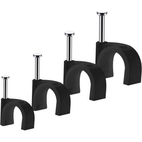Lot de 400 clips câbles - Attache Câble, Range Câble, Fixation Câble électrique, Clips Câble - Durables - Noir - Rondes - 100 de 4 mm - 100 de 6 mm - 100 de 8 mm - 100 de 10 mm - Gestion des câbles (1/4)