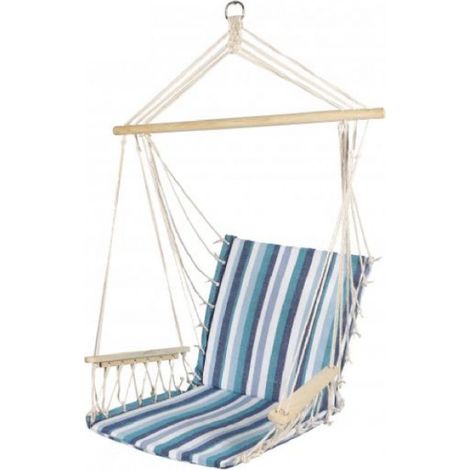 Fauteuil Suspendu Eden Roc avec Accoudoirs en Bois - 60 x H100 cm - Rayé Bleu et Blanc - Livraison gratuite (1/2)