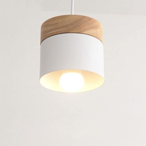 Suspension moderne vintage E27, plafonnier industriel, suspension en métal et bois, lustre créatif pour salon et chambre (blanc)
