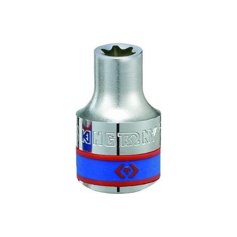 Vaso corto estriado tipo Torx E16 de 37 mm con cuadradillo 1/2" King Tony, herramienta para mecánica de precisión, acero endurecido, uso profesional, color metálico