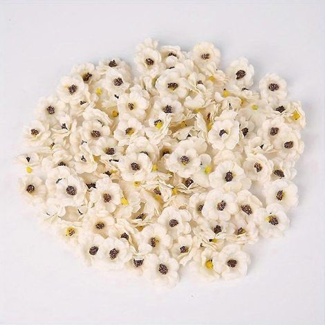 20 mini têtes de marguerites multicolores de 3 cm, en soie artificielle, pour décoration de mariage, décoration intérieure, couronnes de Noël et scrapbooking.beige (1/5)