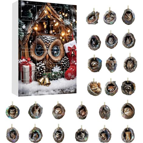 Calendrier de l'Avent 2025 - En acrylique 2D - 24 jours - Avec trous - Pendentif festif - Pour et filles - Pour fête, balcon, porte d'entrée, voiture, sac à dos (1/5)