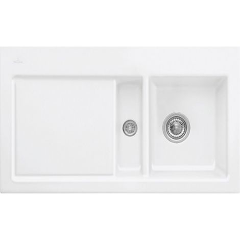Villeroy et Boch - Evier 1 cuve 1/2 Subway 50 egouttoir à gauche, taupe - Timber CeramicPlus, sans systeme de vidage (1/3)