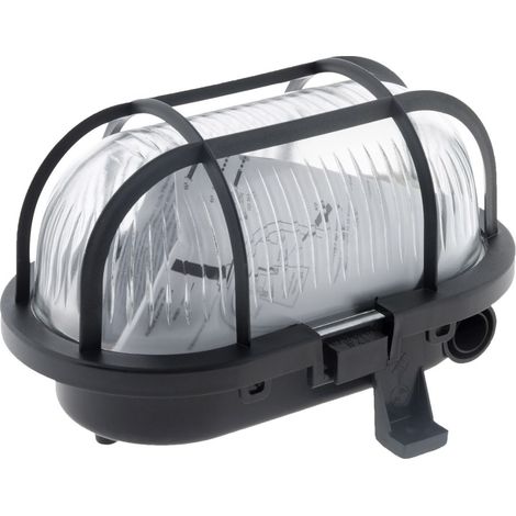 Zenitech – Hublot d'extérieur ovale 60W IP44 E27 – Vasque en verre résistante à 650°C – Socle en plastique haute résistance – Grille de protection incluse
