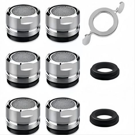 Mousseur Robinet M24, 6 Pièces Aerateur Robinet Eau Avec Filtre en Acier Inoxydable et ABS, comprendre 8 joints et 1 clé à Mousseur chromée (1/5)