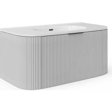 Mobile per bagno sospeso con scanalature e lavabo da incasso 100 cm Bianco opaco - LOMERI