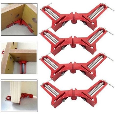 Machoire Etau Angle Reglable à Bois Ensemble, 90° Degrés à Angle Droit Pince 4Pcs, Serre Joint Angle Rouge pour le travail du bois, du poisson réservoir fixation, cadre renfort. (4 pcs) (1/5)