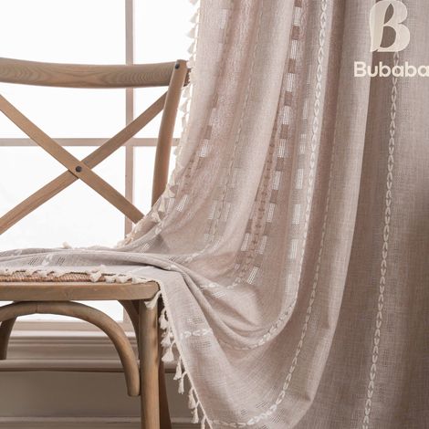 JSSEVN - Cortinas opacas de algodón y lino de estilo bohemio, 132 x 200 cm, gancho hueco, fabricadas en poliéster y lino. (1/5)