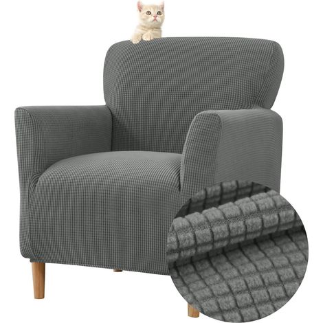 Housse élastique fauteuil 1 place, housse fauteuil jacquard housse club Chesterfield protège-fauteuil lavable salon tub chaise (Gris B) (1/5)