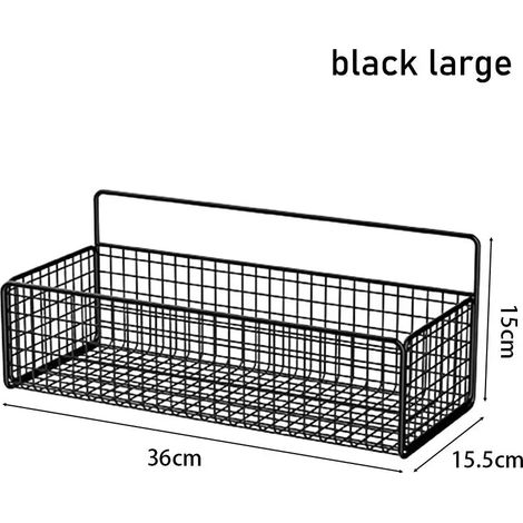 (noir grand) 1 étagère de rangement murale suspendue pour salle de bain, avec grille, pour shampoing, gel douche et maquillage, sans perçage (1/5)