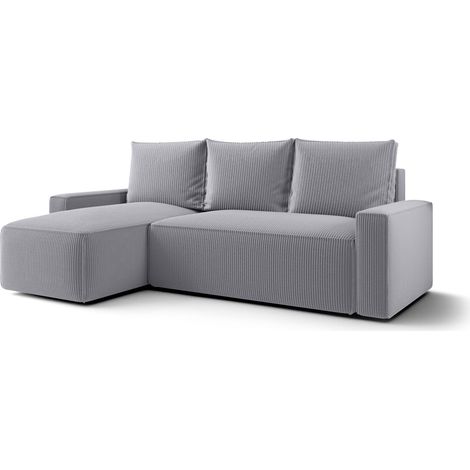 Canapé d’angle velours chenille convertible avec coffre NORE angle gauche-Gris-angle gauche (1/4)