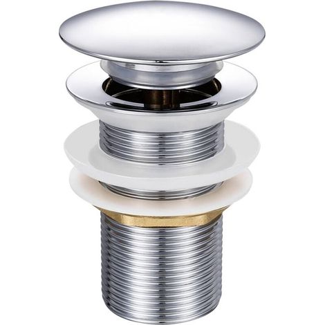 Bouchon de vidange universel pour lavabo - Filtre de vidange à clapet, grand couvercle, joint étanche - Bouchon de vidange à pression en acier inoxydable, convient aux vasques à poser et aux lavabos e (1/2)