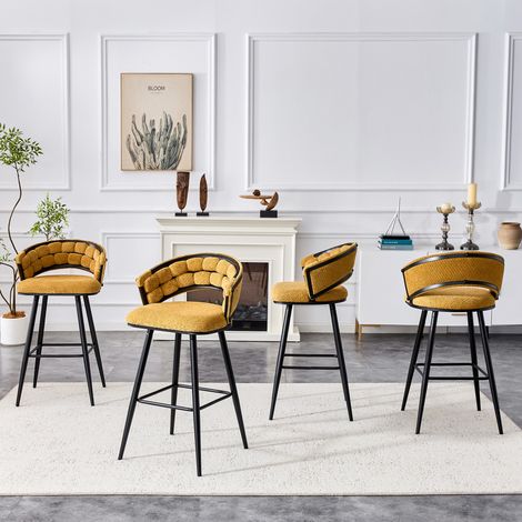 Chaises de bar modernes velours jaune pieds fer noir lot de 4