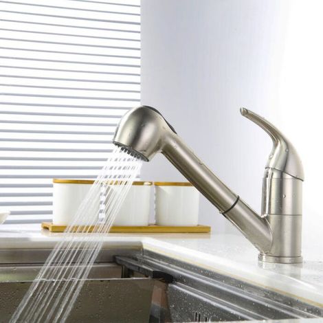 Homelody® Robinet de Cuisine avec Douchette Extractible Mitigeur de Cuisine 2 Jets au Choix Robinet Mitigeur Evier Cuisine Brossé MNS (1/4)