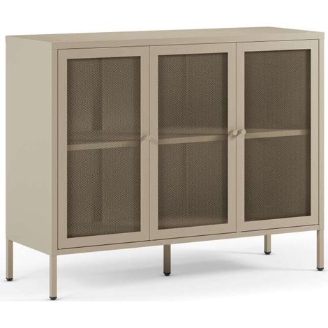 Mueble aparador 3 puertas modelo Felix acabado metal arena, 121cm(ancho) 90cm(alto) 40cm (largo)