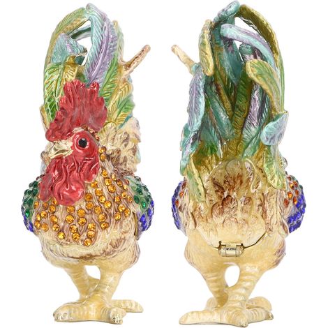 Boîte à bijoux en forme de coq, incrustée de strass, en alliage, aux couleurs vives, polyvalente, idéale comme coffret à bijoux de coiffeuse. (1/5)