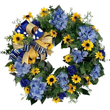 Porte d'entrée de guirlande de fleurs de couronnes bleues et jaunes (1/5)