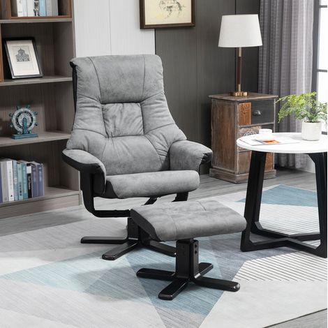 Sillón relax 78x82.5x109 cm gris en poliéster con giro 360°, reclinación 135° y reposapiés (1/5)