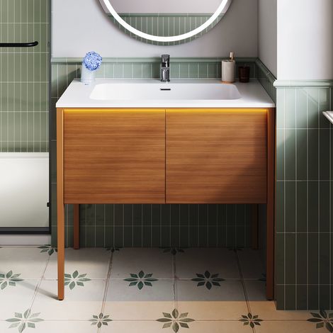 SONNI Doppeltür-Waschtisch mit Push-to-Open-Funktion, sensorgesteuerter LED-Beleuchtung und Waschbecken, 894 × 495 × 810 mm (1/5)
